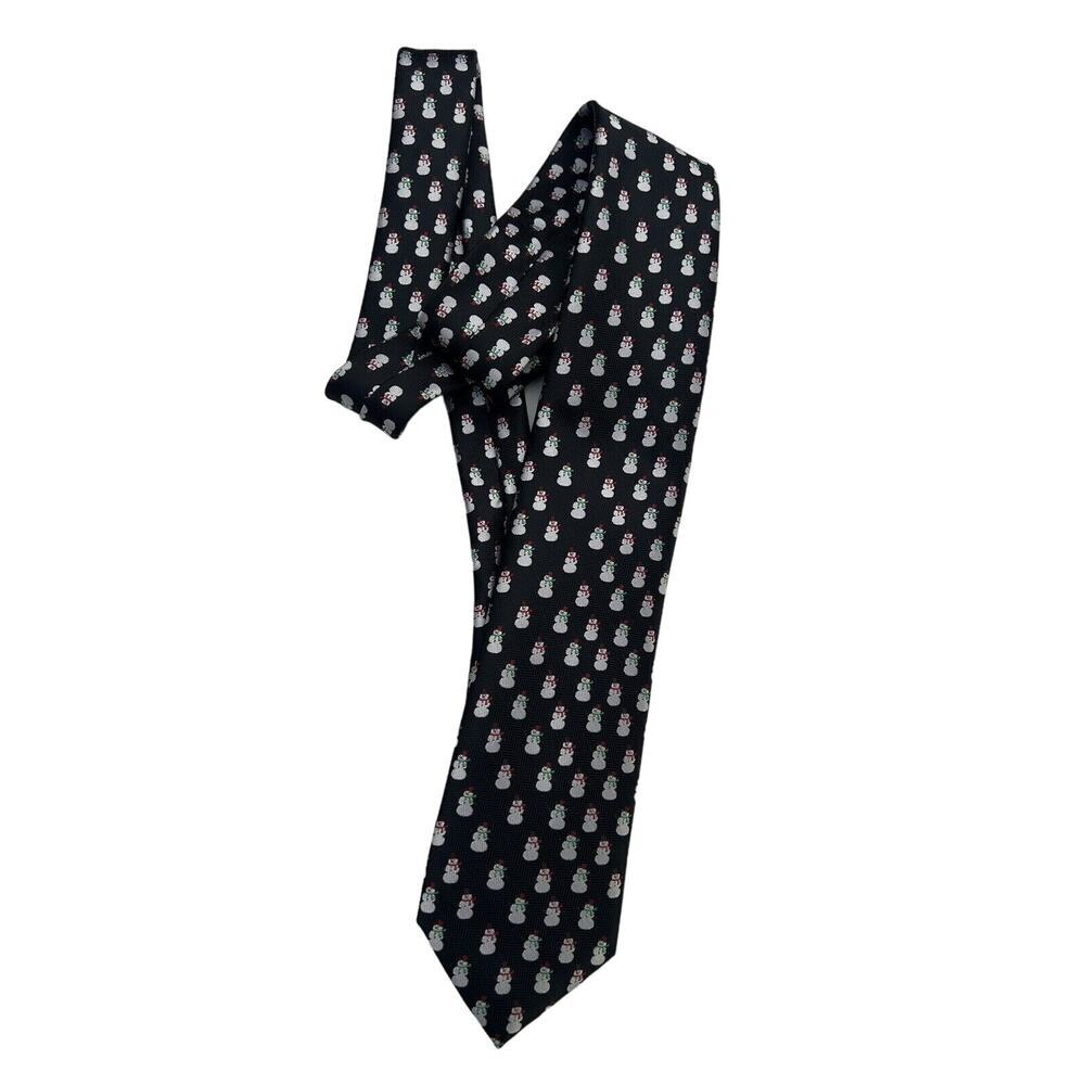 Vintange Hallmark Holiday Traditions Snowmen Black 60" Tie Necktie Christmas